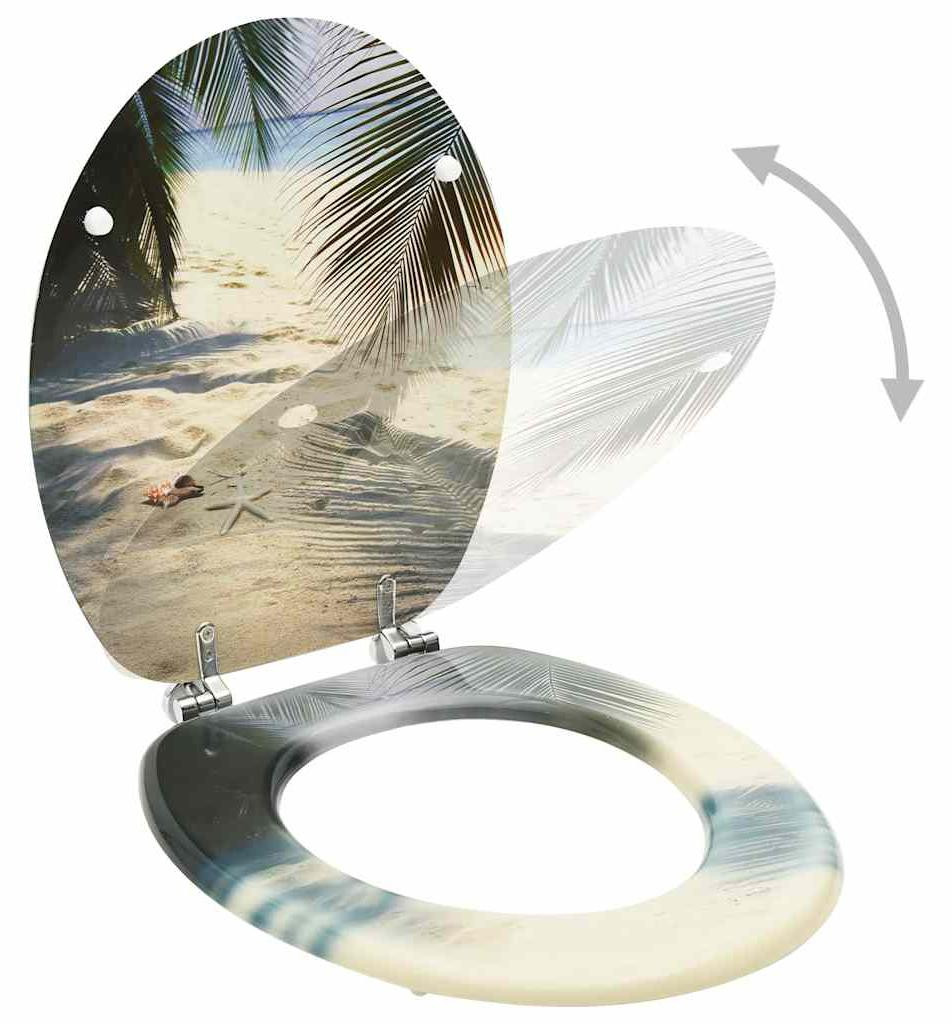 vidaXL Toiletzitting met deksel van MDF in stranddesign