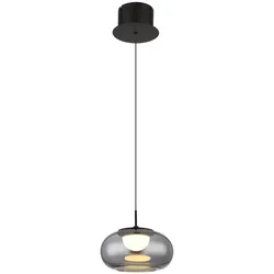Pendellampe LED Hängeleuchte höhenverstellbar Esstischlampe Rauchglas Hängelampe schwarz, 6W 400lm warmweiß, DxH 20 x 150 cm