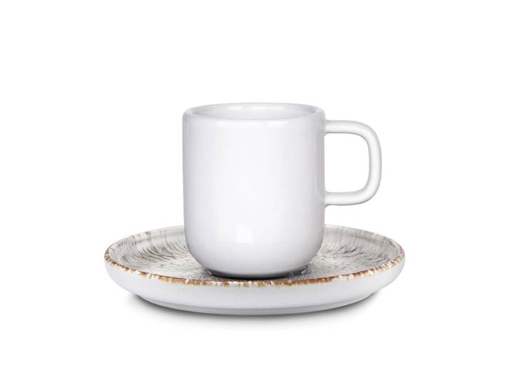 Tasse et soucoupe café en grès gris texturé