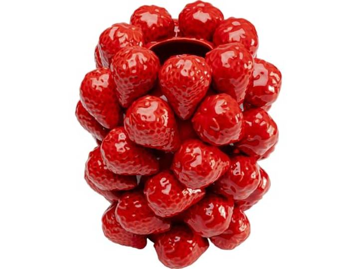 Kare Design Vase Strawberries, Rot, 24cm Höhe, Blumenvase, Deko Vase, Wohnaccessoire, Erdbeeren Motiv, Porzellan, Handgearbeitet, Wohnzimmer