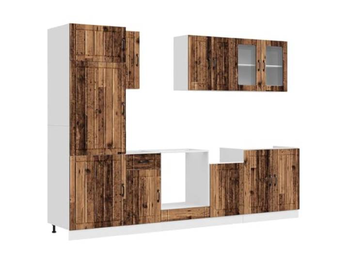 Küchenschrank-Set, 8-teilig, aus Holz Verstellbare Füße, glatte Oberfläche, leicht zu reinigen, viele Fächer, Utensilienaufbewahrung