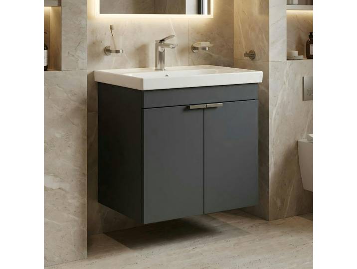 Meuble Vasque Suspendu 60 Cm Anthracite 2 Portes Nea