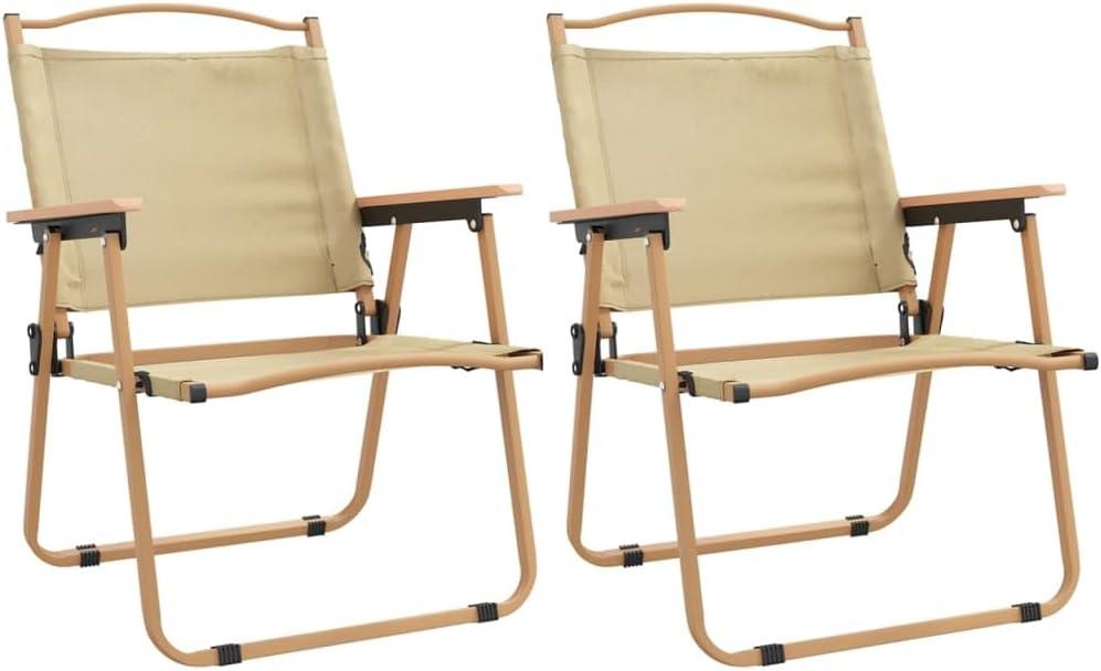 2 faltbare Campingstühle in Beige aus Oxford-Gewebe mit pulverbeschichtetem Stahlrahmen, wasserabweisend und atmungsaktiv, klappbare Picknickstühle für Strand und Garten