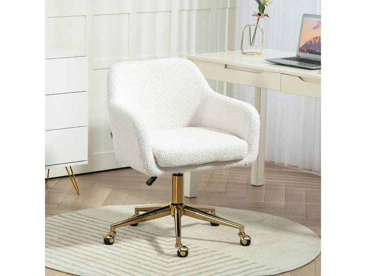 HOMCOM Chaise Bureau Pivotante Hauteur Réglable Crème