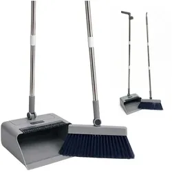 Relaxdays Besen und Kehrschaufel Set Grau,Schwarz,Silber