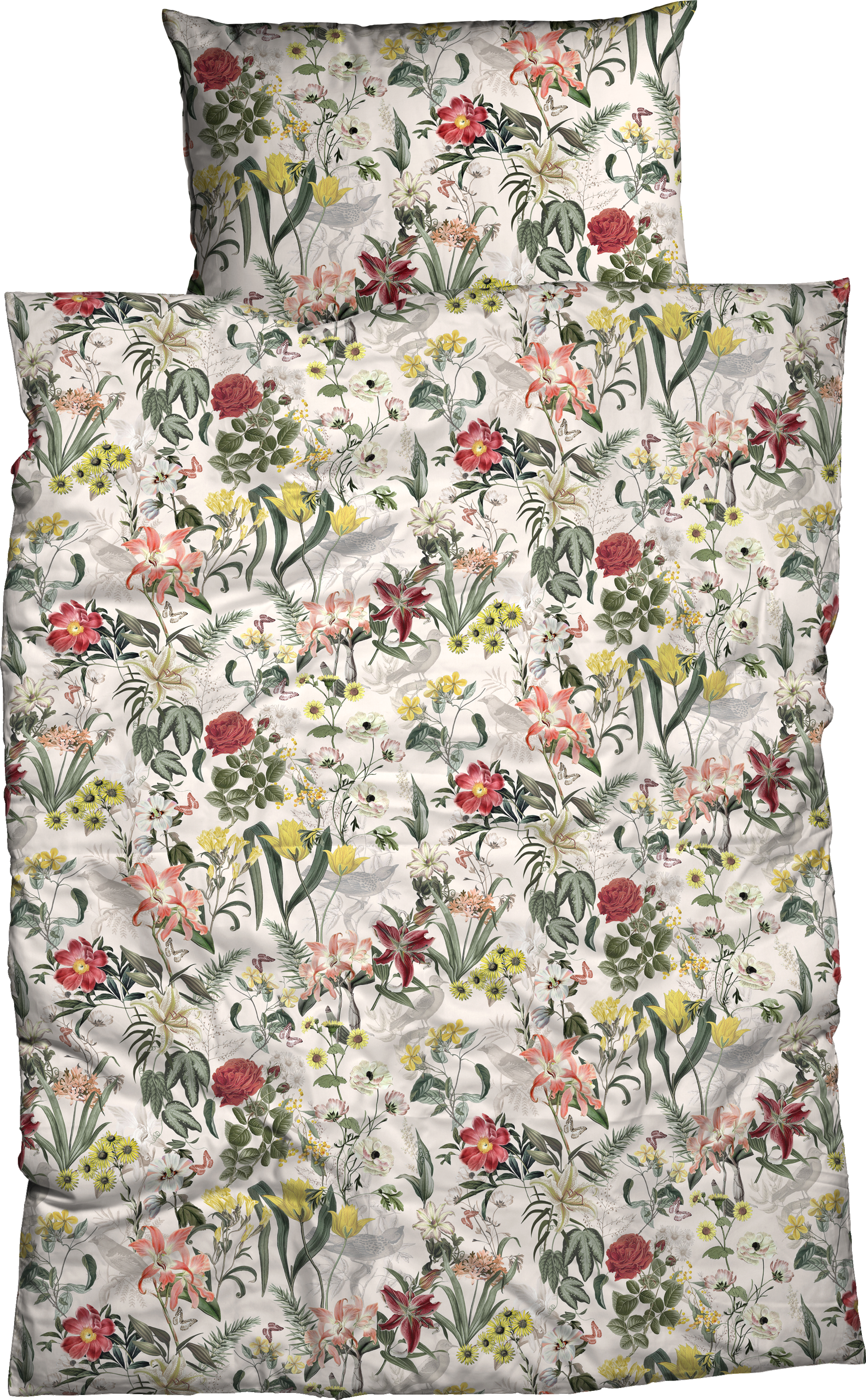 Bettwäsche CASATEX "Aunt Luzi", rot (rot, grün), B/L: 135cm x 200cm, 1 Stk., 1 Stk., Satin, B/L: 80cm x 80cm, 2 Stk., Satin, Obermaterial: 100% Baumwolle, Bettwäsche, Bettwäsche, blumiges, modernes Design rot, grün B/L: 135cm x 200cm, 1 Stk., 1 Stk., Sati