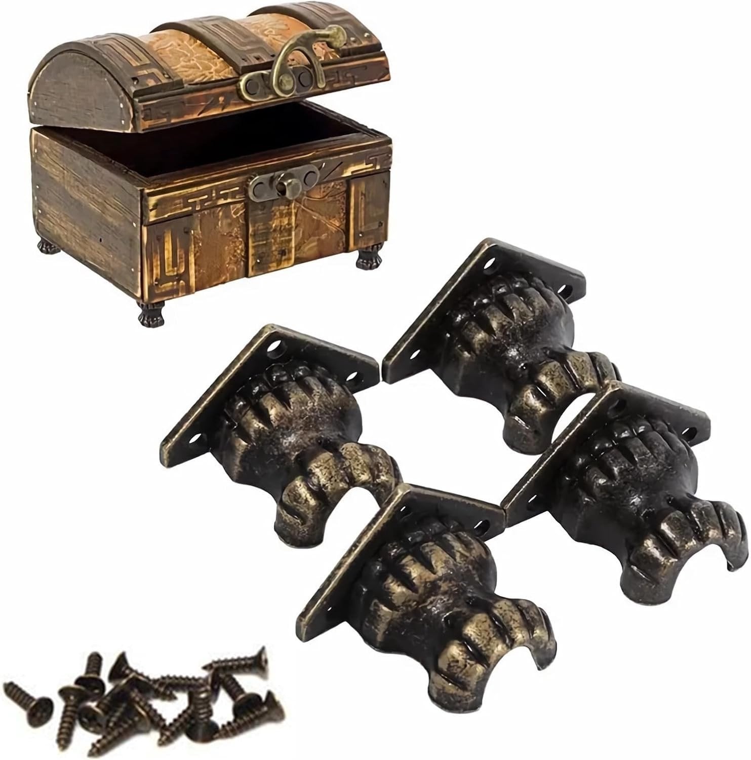 4 stuks Antieke Messing Hoekenbeschermers voor Houten Sieradenkist - Decoratieve Boxvoeten met Schroeven voor Retro Stijl