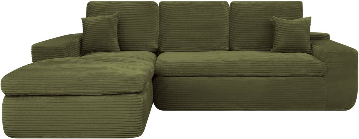 Popsofa Lazy Hoekbank Velvet Ribstof Groen Links