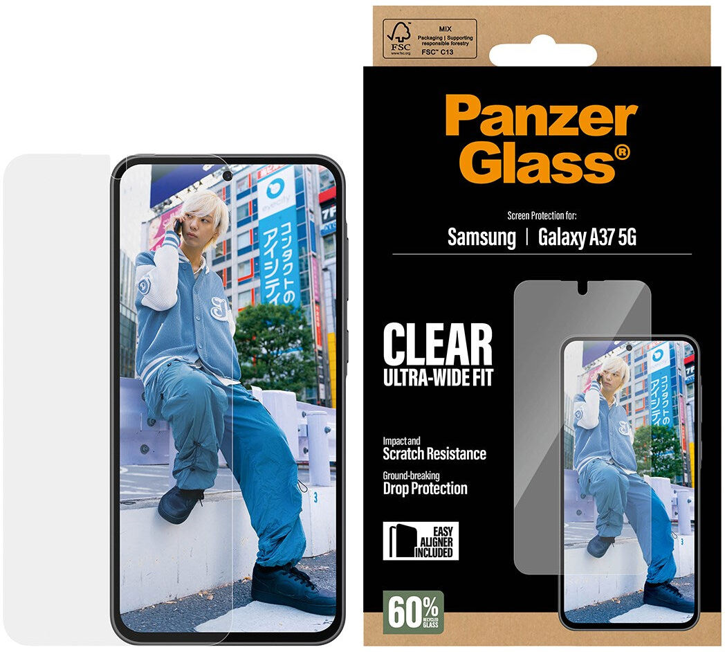 Samsung Galaxy A37 PanzerGlass Hærdet Beskyttelsesglas - Ultra Wide Fit m. EasyAligner - Gennemsigtig
