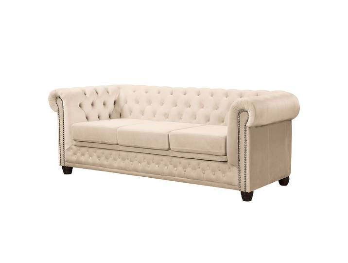 3-Sitzer Sofa Beige Samt Ravi 203 x 72 x 86cm Schlaffunktion für dauerhafte Nutzung Industrial