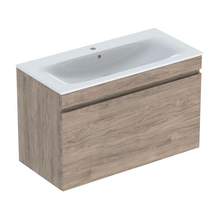 Geberit Renova Plan Möbel-Waschtisch-Set 501917JR1 100x62,2x48cm, Korpus nussbaum beschichtet, Waschtisch weiß
