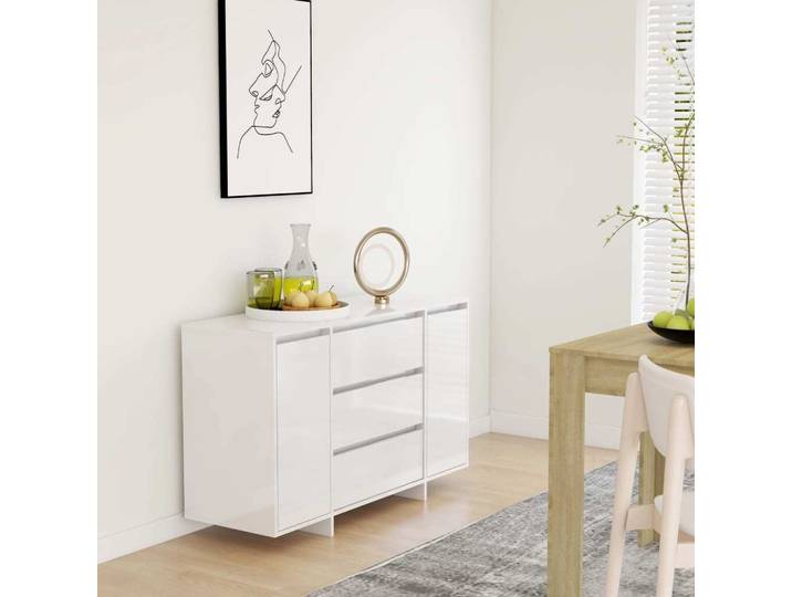 vidaXL Sideboard 3 tiroirs blanc brillant 120x41x75cm bois composite