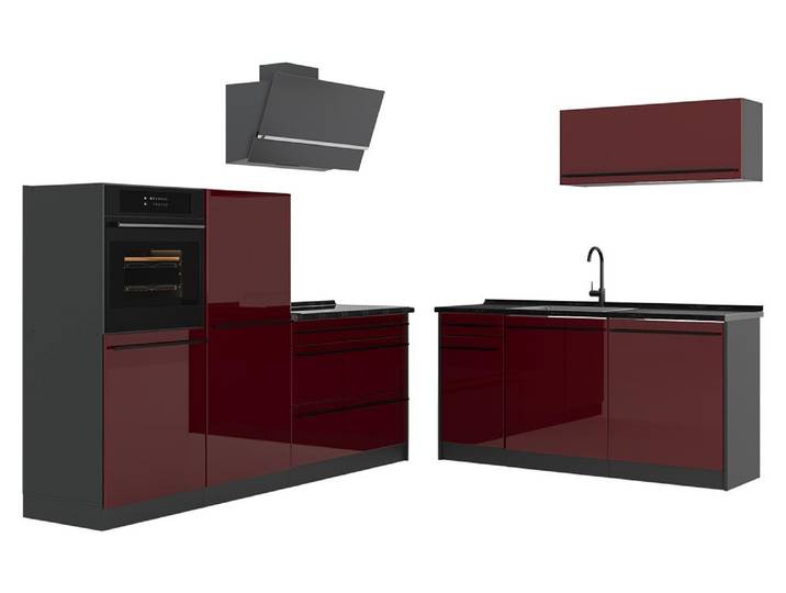 Küchenzeile Vicco R-Line Rot Hochglanz/Anthrazit 220 cm ohne Arbeitsplatte, Model 66305