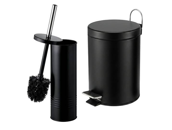 Relaxdays Ensemble De Salle De Bains 2 Pièces: Brosse Wc + Poubelle 5 L\, Métal Noir\, Pédale\, Fermeture Amortie