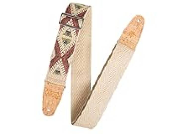 Levy's MH8P-002 Sangle de Guitare Natural Hemp Webbing Cork Ends and Pocket 2 - Tribal