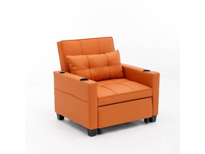 ComfortXL Schlafsessel De-35007 3-in-1 mit USB und Getränkehaltern Orange, Metall, 87x84x74 cm, Wohnzimmer, Sofas & Couches, Schlafsofas, Schlafsessel