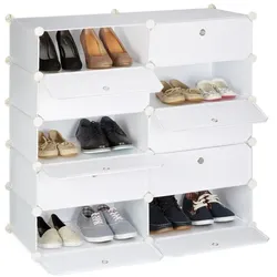 Relaxdays Schuhschrank mit 10 Fächern Weiß,Silber,Transparent