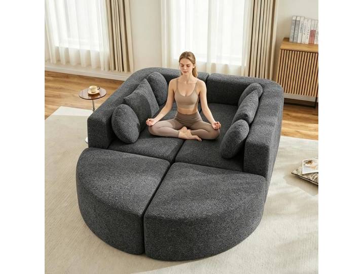 LPOSPI Canapé compressé convertible chenille - 292x165x68 cm noir