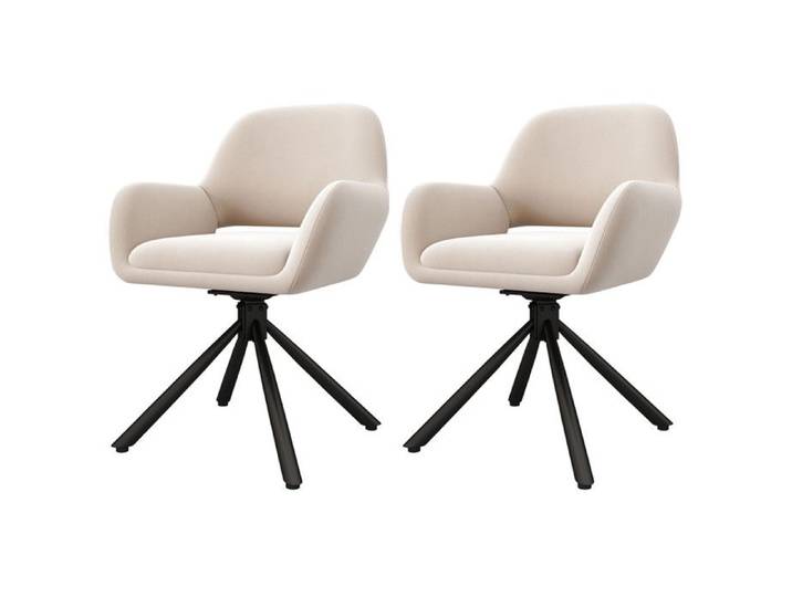 Lot 2 Fauteuils Pivotants Salon Velours Beige Chaise Salle à Manger Design Moderne Accoudoirs Siège de Loisirs Confortable