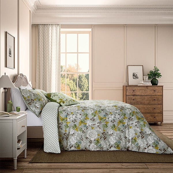English Heritage Eagle House Damask Duvet Cover Set Seagrass
