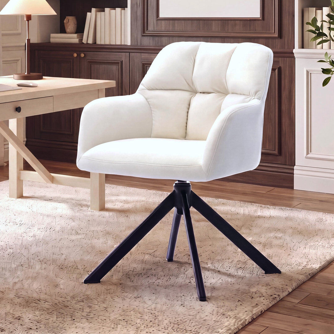 17 Stories Rohen Office Chair Upholstery Swivel Home Office Chair Ergonomic Desk Chair Beige 59cm W X 59cm D