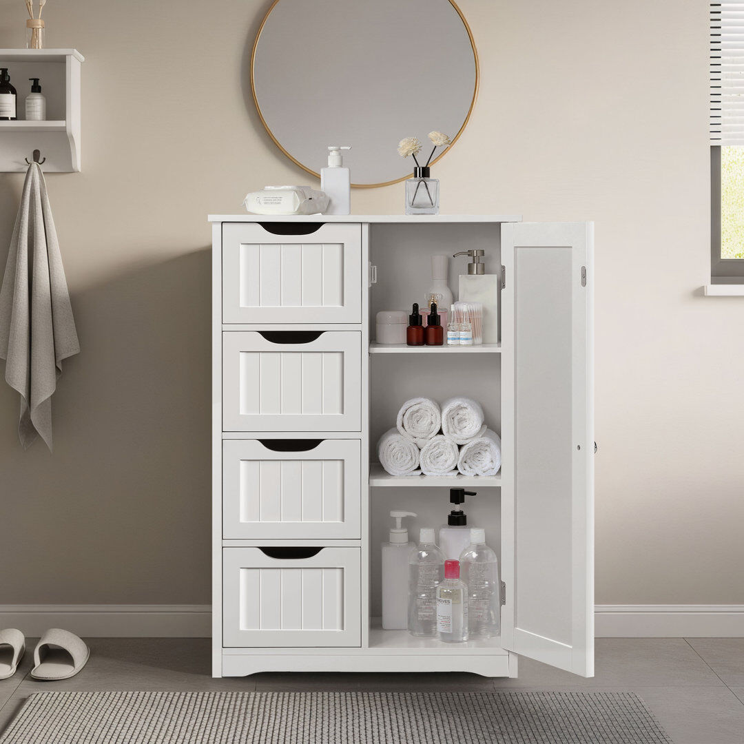 Yaheetech Modern Freestanding Bathroom Cabinet White 82cm H X 56cm W X 30cm D