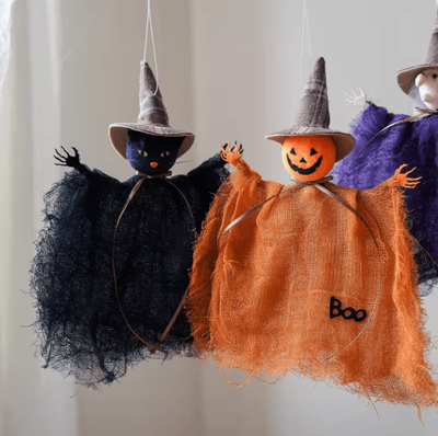 Inspire Picks Halloween Mesh Hanging Decorations Ghost Pumpkin And Witch Sheer Silk Cloth Decor witch