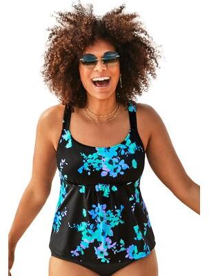 Plus Size Women's Flared Tankini Top by Swimsuits For All in Blue Poppies (Size 18)