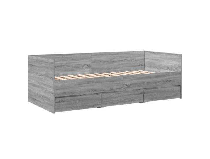KTHLBRH Daybed mit Schublade Grau Holz mehrschichtig Minimalistisches Design, Struktur mit festen Latten, rustikales Kopfteil, integrierter Stauraum