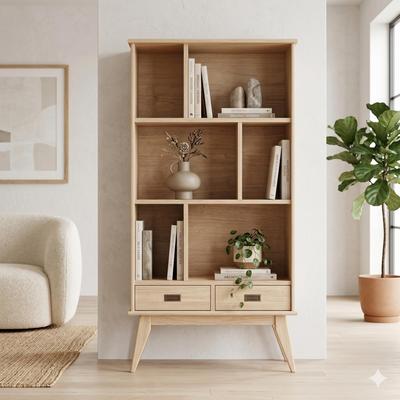 "WYNDENHALL Tierney SOLID HARDWOOD 64x35 inch Modern Wide Bookcase and Storage Unit - 35""w x 14""d x 64"" h"