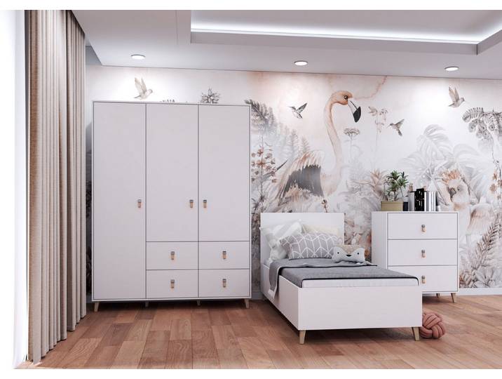 möbel-direkt.de Jugendzimmer-Set Svala in Weiß mit Lederschlaufen als Griffe, (Komplett Set, 3-tlg., verschiedene Zusammenstellungen wählbar), Lederschlaufen als Griffe, massive Füße