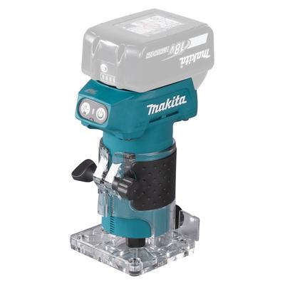 Akku-Fräse MAKITA "Kantenfräser »DRT52Z« 6 mm, 30.000 min⁻¹, ohne Akku und Ladegerät", blau (türkis), B:90mm H:220mm L:134mm, Fräsmaschinen, leichte bürstenlose Akku-Kantenfräse für Tischler und Hobbyhandwerker