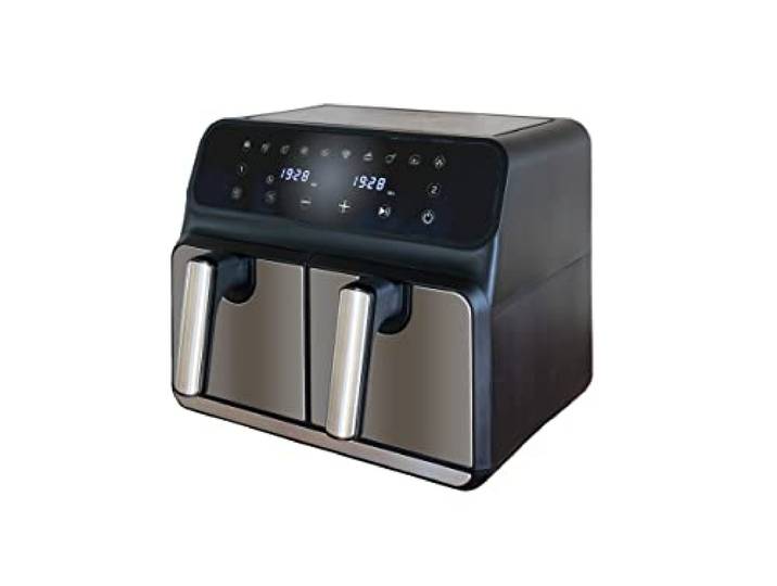 Unold 58685 Heißluftfritteuse Doppelkammer Twin Zone - Doppel-Heißluftfritteuse, 1.700 Watt, 8 Liter Volumen, 4 Liter pro Frittierkorb, 2 Kammern, entnehmbare Grillroste