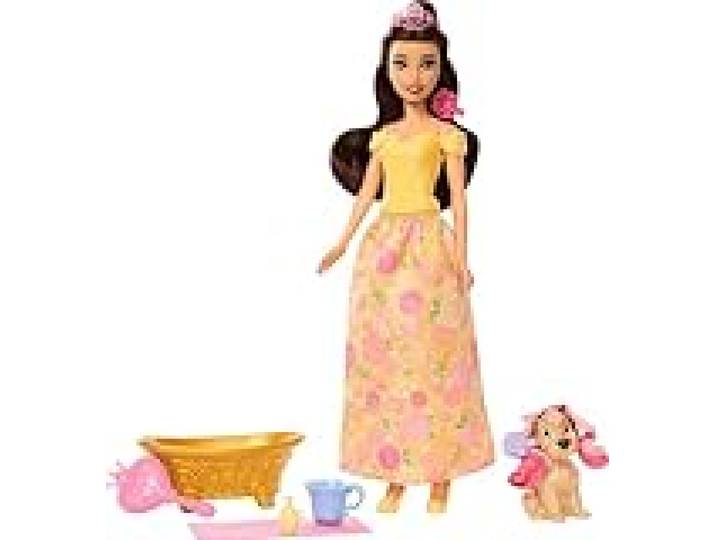 Mattel Disney Princess Poupée mannequin Belle avec chien dont les taches changent de couleur