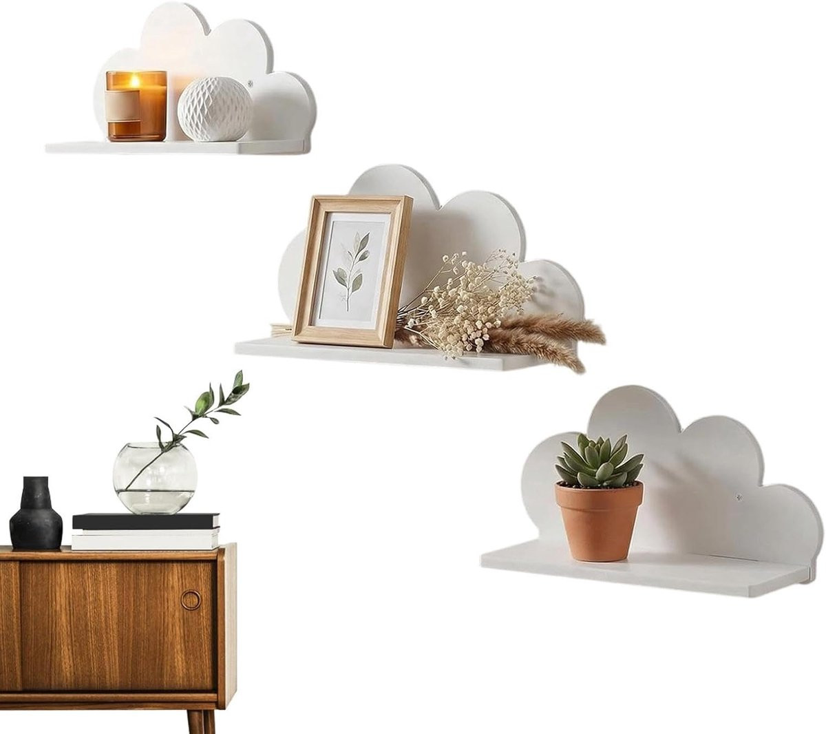 Set van 3 Wolkenplanken Zwevende Opbergers Mat Wit
