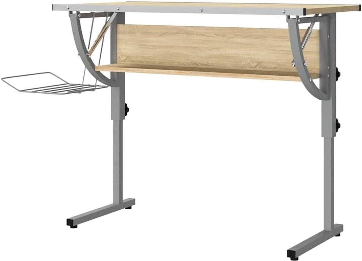 Verstelbare Knutseltafel en Tekentafel Bureau met Legplank en Tijdschriftenhouder, B/D/H: 110 x 53 x 87 cm