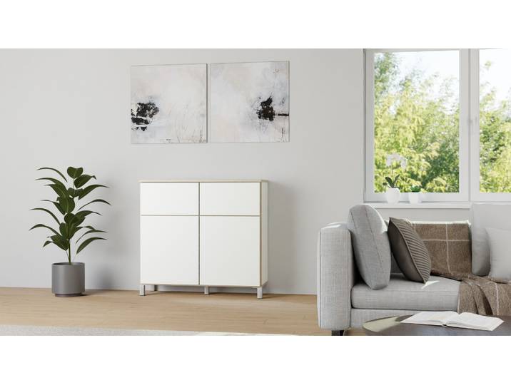 Modernes Highboard mit Türen Premium Dekore Weiß Multiplex Kante