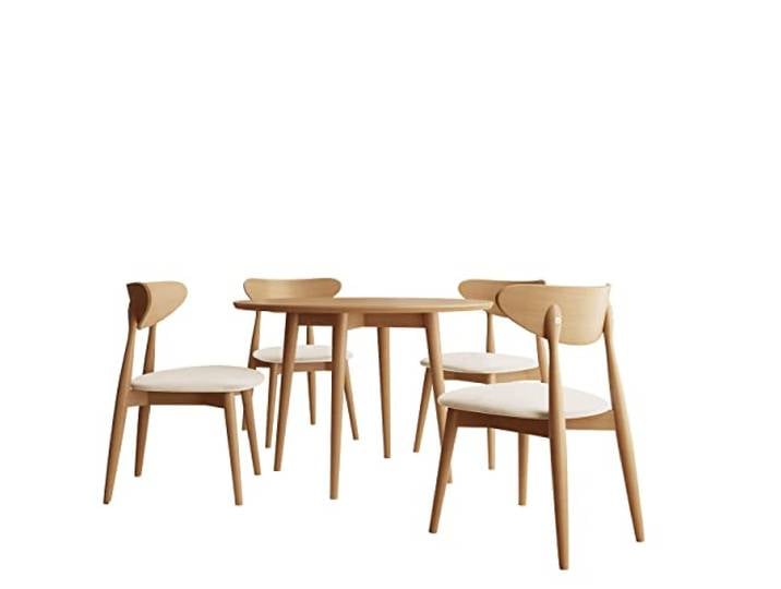 Mirjan24 Essgruppe SM01, Sitzgruppe, Runder Esstisch, 4 Skandinavischen Stühlen, Esstisch Küchentisch, Esszimmergruppe (Magic Velvet 2250, Natur/Natur, 100 cm)