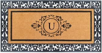 A1 Home Collections Natural Coir and Rubber Floral Bordered Doormat 30 in. x 60 in.