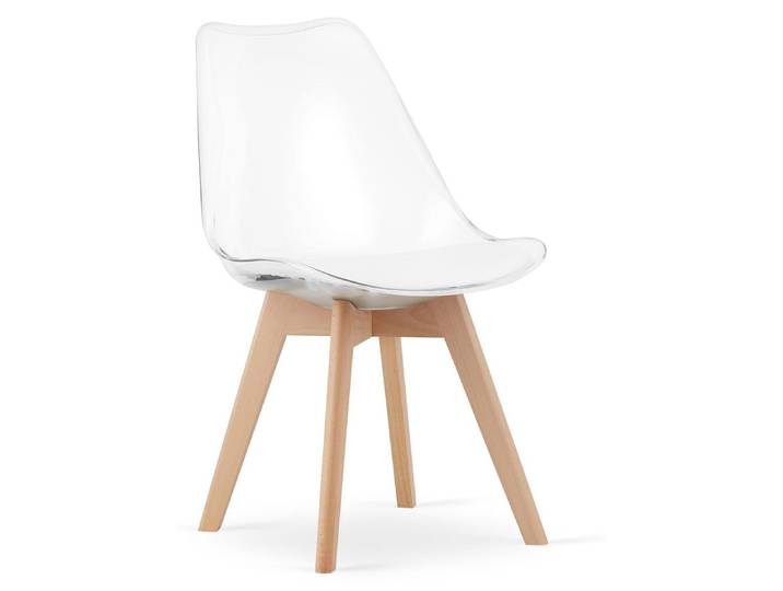 Chaise Mark transparente avec coussin blanc et pieds en hêtre