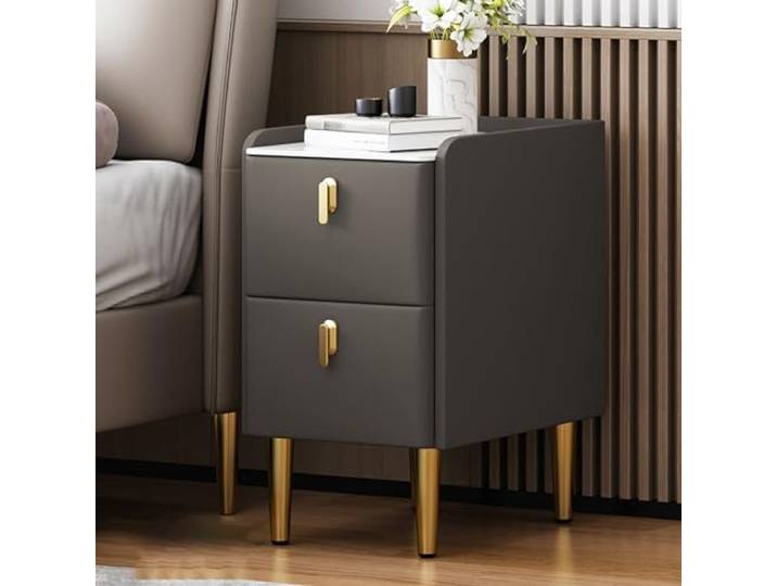 THKSGIV Nachttisch, moderner Nachttisch aus Massivholz mit doppelten Schubladen, schmaler Nachttisch, Bettschrank, Schiefer-Arbeitsplatten, stilvolle Möbel für Schlafzimmer und Wohnzimmer (Farbe: 5