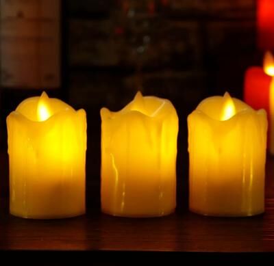 Inspired Living 3 Pack LED Flameless Candles Battery Operated Flickering Decorative Candle Lights ivory Tears