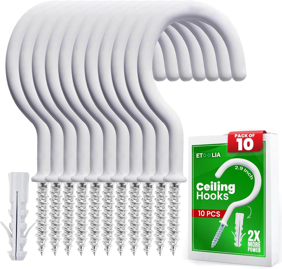 10x Zware Plafondhaken Wit - 7,4 cm Schroefhaken voor Hangplanten, Verlichting en Decoratie