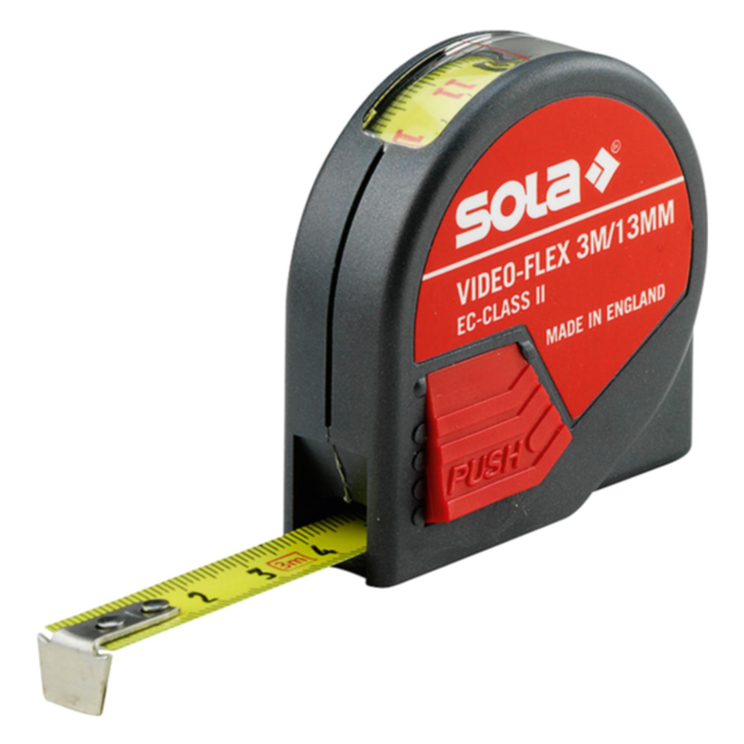 Sola Messwerkzeuge Bandmass - VIDEO-FLEX - 3m / 13mm - Taschenbandmass für Innenmessungen - Stahlband, gelb lackiert (3 m) (50012901)