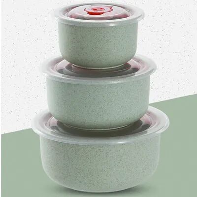 Uplifted Trends Microwaveable Wheat Straw Fresh Keeping Bowl Set Round Lunch Box With Lid green