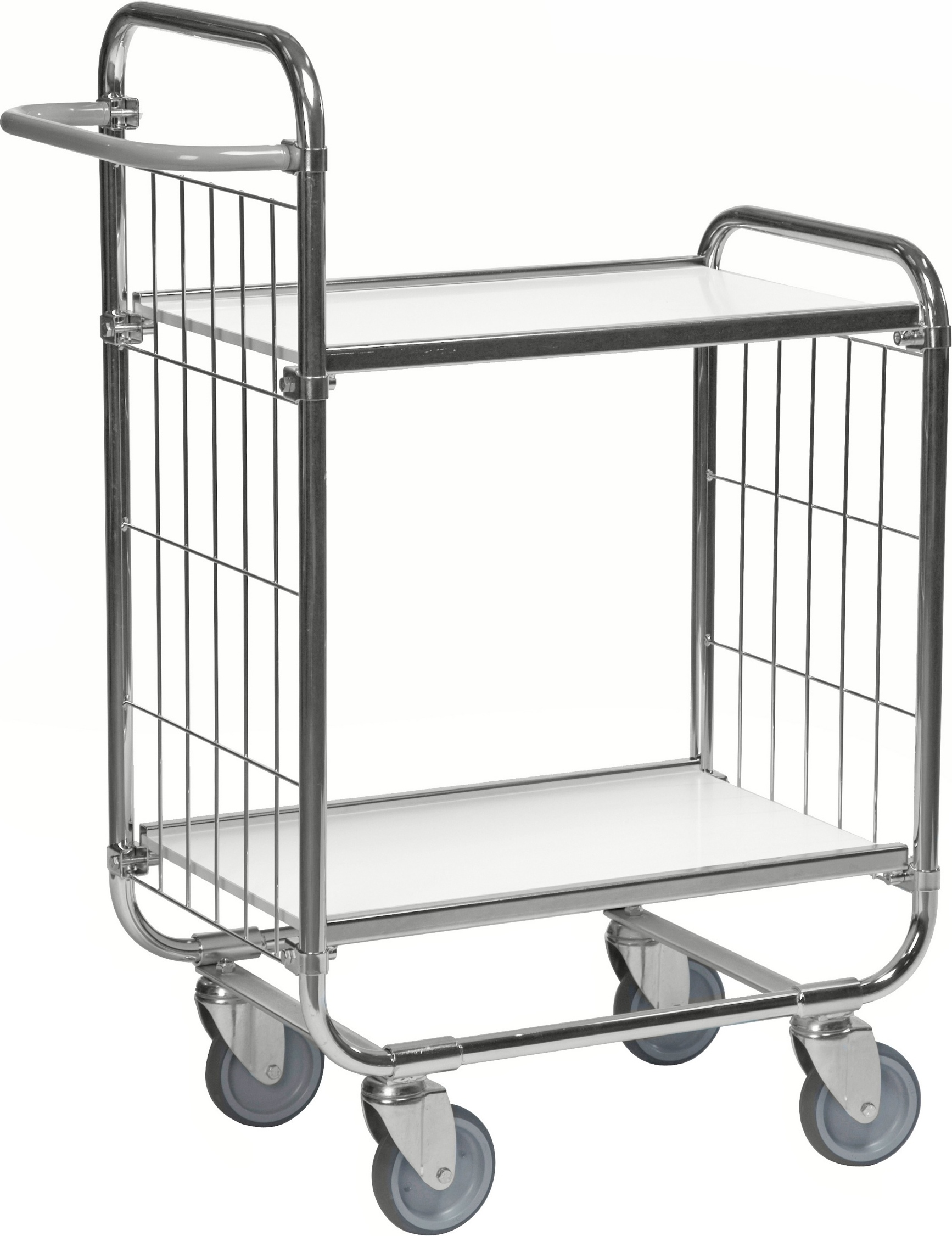 Kongamek Bordwagen verzinkt mit 2 laminierten Böden 620x425mm und vergitterten Stirnwänden