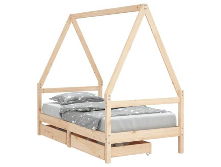 mit Schubladen 80x160 cm Massivholz Kiefer Hausbett-Design, Holzlatten, Aufbewahrungsschubladen, niedrige Einstiegshöhe, Kiefernholz
