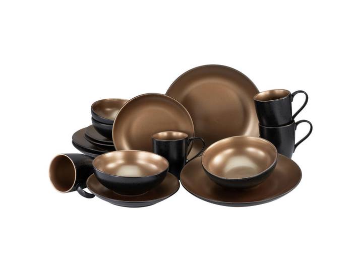 Creatable Kombiservice Glamour Gold, Schwarz, Gold, Keramik, 16-teilig, Uni, 300 ml,400 ml, Essen & Trinken, Geschirr, Geschirr-Sets, Kombiservice