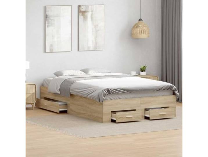 RJPLMFV Bettgestell mit Schublade, Braun, 120 x 190 cm, Holz Mit Aufbewahrung, Aluminiumgriffen, einfache Montage, modernes Design