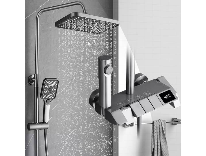 Ensemble de robinets de douche à affichage numérique intelligent, système de douche de salle de bains à pluie de Style Piano, mitigeur numérique gris, douche de Bidet